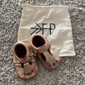 Rose gold freshly picked moccasins for baby girl